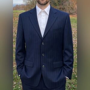 -Cashmere Blend Lauren Ralph Lauren Macy's Navy Stripe Suit Coat 40 Tall